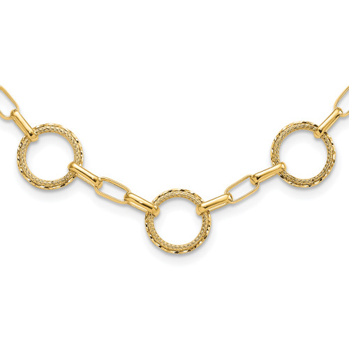 Leslie's 14K Dia-cut and Textured Circles Fancy Link with 1in. ext Necklace