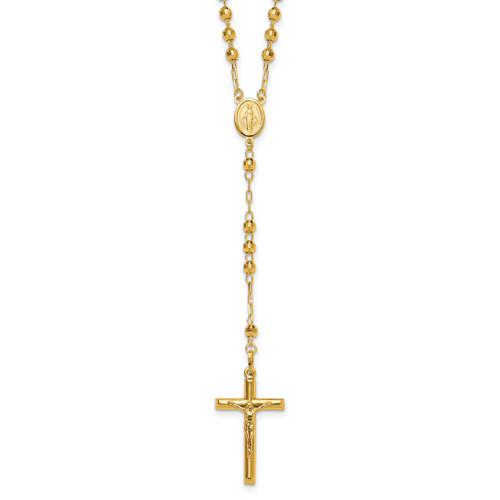 14k Diamond-cut 4mm Beaded Semi-solid Rosary 24 inch Necklace