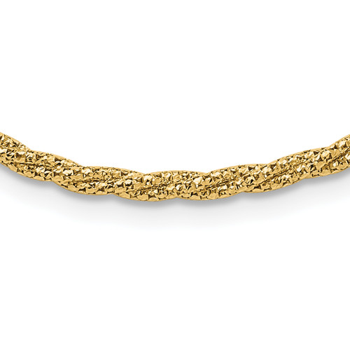 Leslie's 14K with Diamond-cut Accent and 2in. ext Twisted Woven Necklace