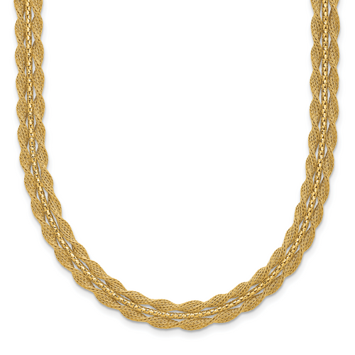 Leslie's 14K Polished/Textured and Diamond-cut Necklace