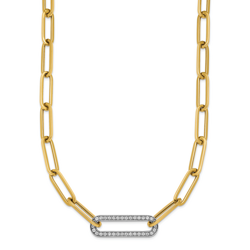 Herco 18K Two-tone Polished Diamond Paper Clip Link 17.75in Necklace