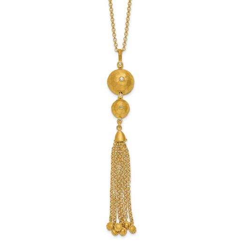 Herco 14K Satin Faceted Beaded Diamond Tassle with  3.75in Ext Necklace