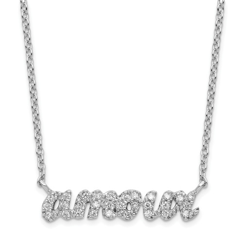 Sterling SIlver RH-plated Cubic Zirconia French Word Love "AMOUR" 18 inch Necklace