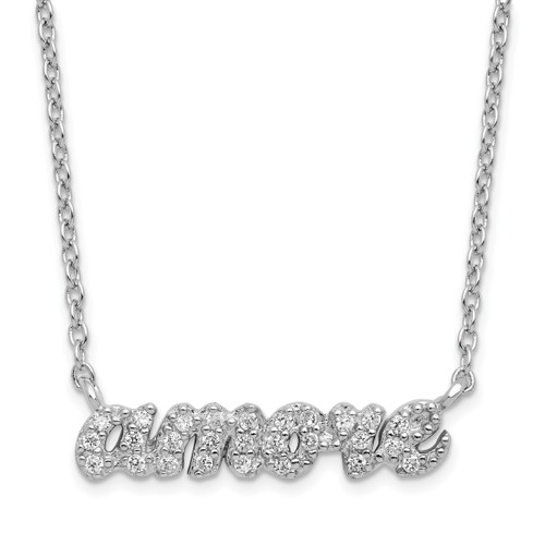 Sterling Silver Rhodium-plated Cubic Zirconia "AMORE" Word Love in Italian Necklace