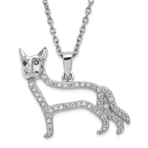 Sterling Silver Rhodium Plated White Cubic Zirconia Shepherd Necklace