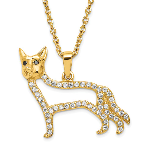 Sterling Silver Gold Plated Cubic Zirconia German Shepherd Necklace