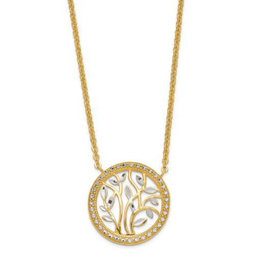 14KY CABLE CHAIN with  RHOD PLATED TREE BRANCH PENDANT