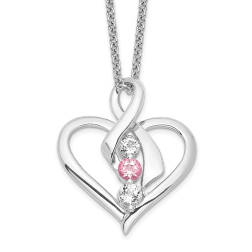 Survivor Collection 10K White Gold Rhodium-plated Clear and Pink Swarovski Topaz Heather with 2in ext Necklace