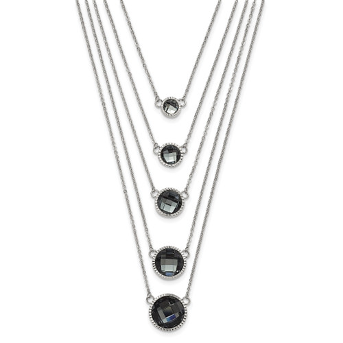 Stainless Steel Polished Multistrand Grey Glass with  2in ext. Necklace