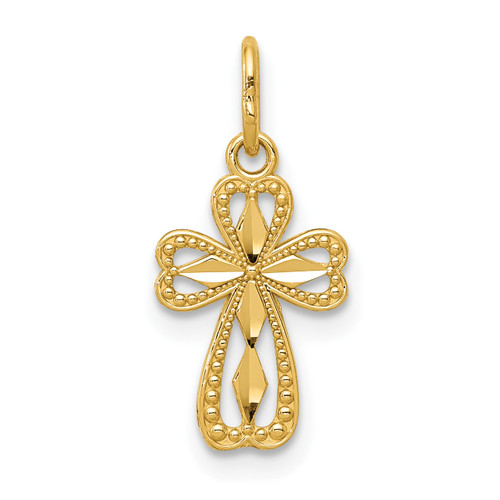 14K Gold  Diamond-cut Polished Small Cross Pendant