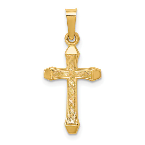 14K Gold  Textured and Polished Latin Cross Pendant