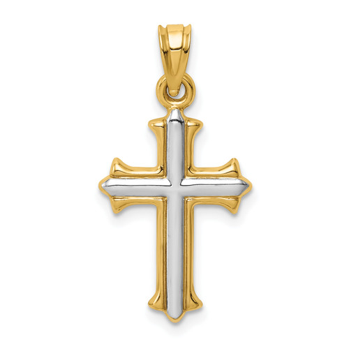 14K Gold  w/Rhodium Reversible Hollow Cross Pendant