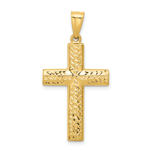 14K Gold  Reversible Textured/Polished Cross Pendant