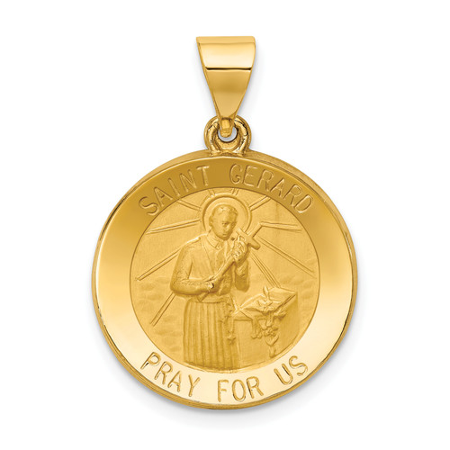 14K Gold  Polished and Satin St Gerard Medal Hollow Pendant