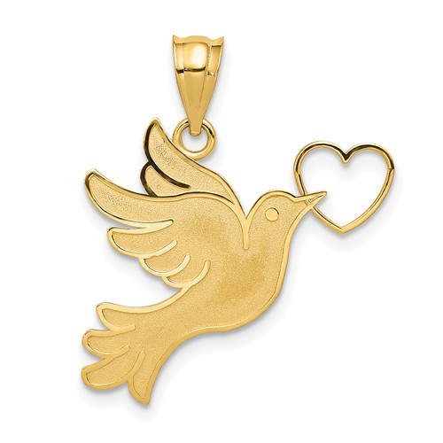 14K Gold  Dove w/Heart Pendant