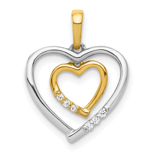 14K Gold t Two-tone Heart Charm Diamond Heart Pendant