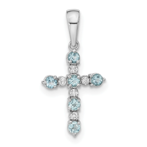 14K Gold  White Gold Blue Topaz and Diamond Cross Pendant