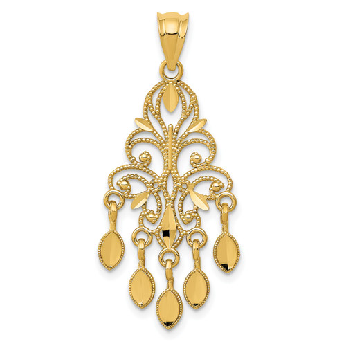 14K Gold  Polished Diamond-cut Chandelier Pendant