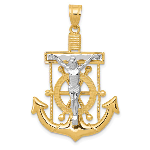 10K Gold  Two-tone Diamond-cut Mariner's Cross Pendant