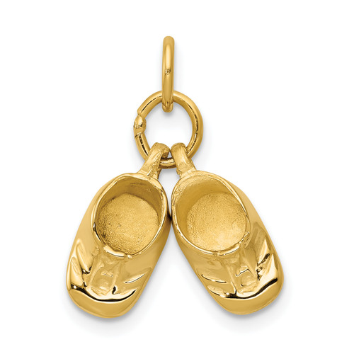 14K Gold  3D Moveable Polished Baby Shoes Charm