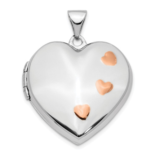 14K Gold  White Gold w/ Rose Rhodium 22mm Heart Locket Pendant