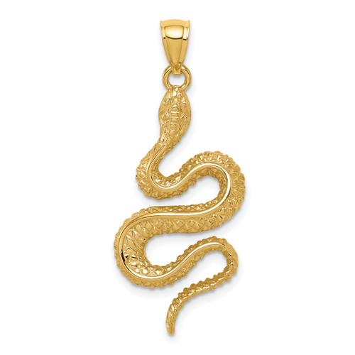 14K Gold  Polished Textured Snake Pendant