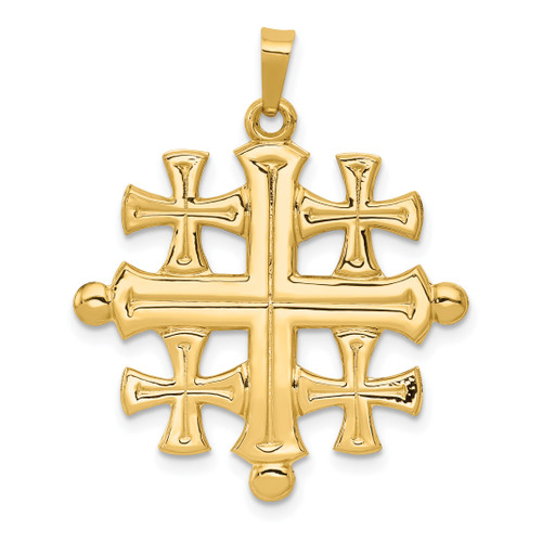 14K Gold  Polished Jerusalem Cross Pendant