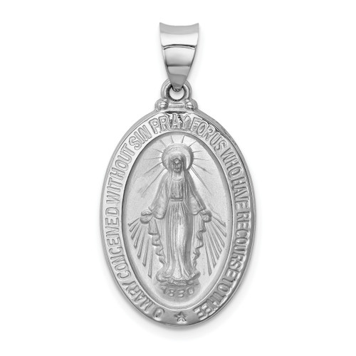 14k White Gold Polished/Satin Miraculous Medal Hollow Pendant