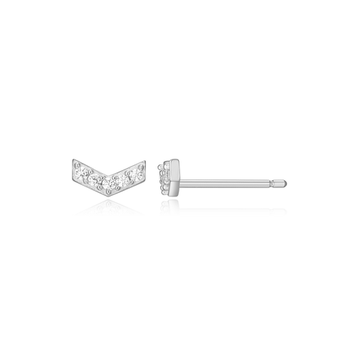 Chevron Stud Earrings Rhodium Plated Sterling Silver