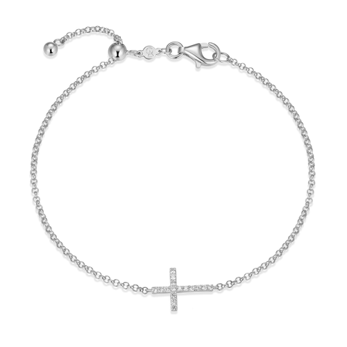 Cross Bolo Bracelet Rhodium Plated Sterling Silver