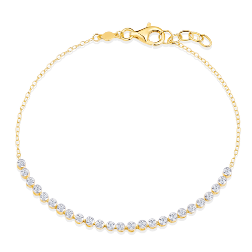 Diamond Line Bolo Bracelet 14K Yellow Gold Plated Sterling Silver