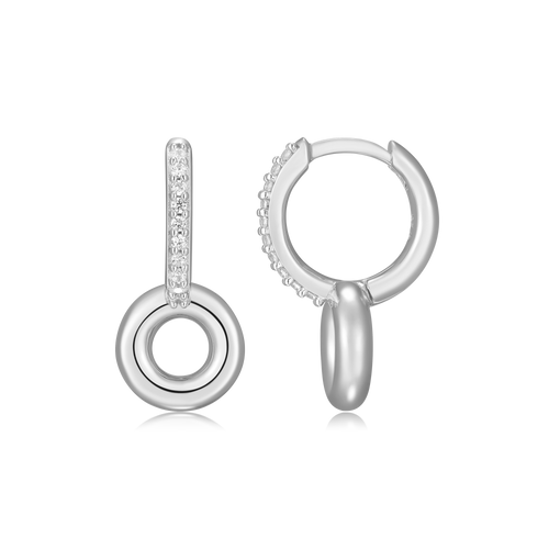 Donut Drop Huggie Earrings Rhodium Plated Sterling Silver