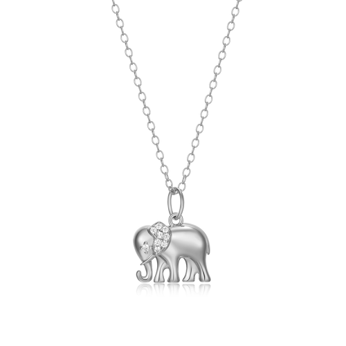 Elephant Pendant Necklace Rhodium Plated Sterling Silver