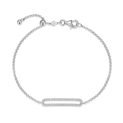 Paperclip Charm Bolo Bracelet Rhodium Plated Sterling Silver
