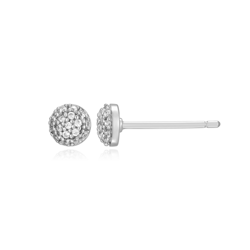 Round Cluster Stud Earrings Rhodium Plated Sterling Silver