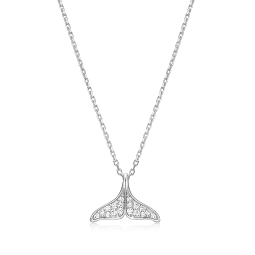 Whale Tail Pendant Necklace Rhodium Plated Sterling Silver