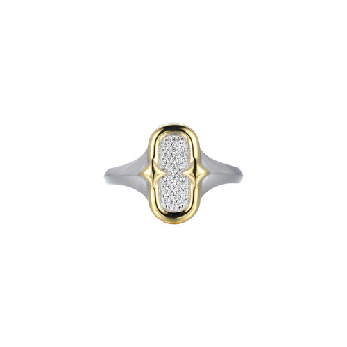 Charles Garnier  New Mesh and Cubic Zirconia Ring  Rhodium and Yellow Gold Finish  Sterling Silver SXR3539