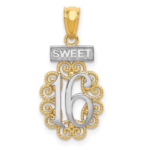14KT Gold  Polished D/C Sagrado Corazon Oval Pendant K5605