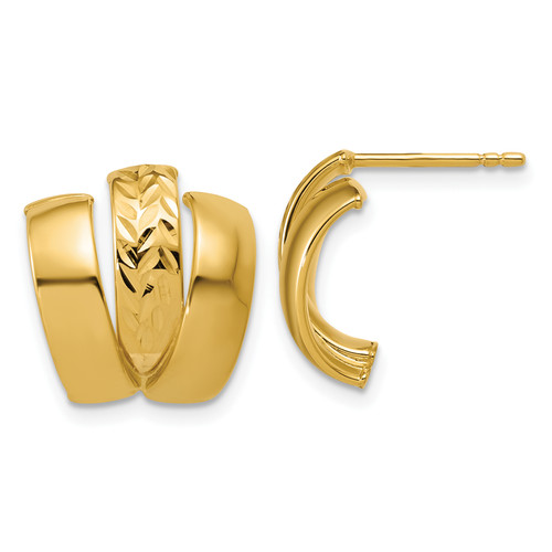 Leslie's 14KT Gold  Polished and Diamond-cut 3-row J-Hoop Post Earrings LE3022 Leslie's 14KT Gold  Polished and Diamond-cut 3-row J-Hoop Post Earrings LE3022