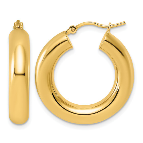 14KT Gold  Polished 5mm x 25mm Tube Hoop Earrings LE2982