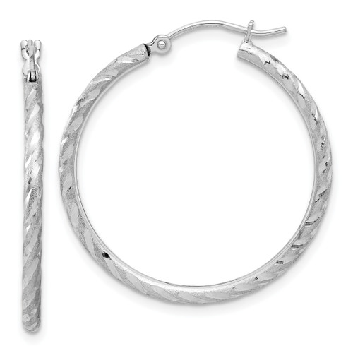 10KT Gold  White Gold Polished and Satin Diamond Cut  2.00mm Hoop Earrings 10TF1415