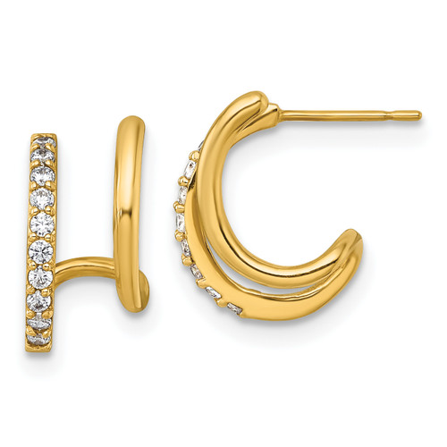 10KT Gold  Polished CZ Fancy Double J-Hoop Post Earrings TF2581