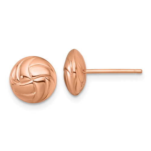 14KT Gold  Rose Gold Polished Textured Hollow Button Post Earrings XF899E