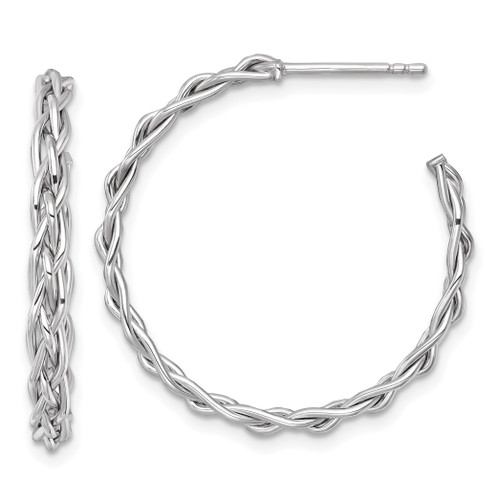 14KT Gold  White Rhodium-plated Polished Woven Braid 3 x 29mm C-Hoop Post Earrings TF2523