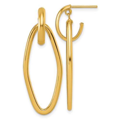 14KT Gold  Polished Oval Dangle C-Hoop Post Earrings TF2440W