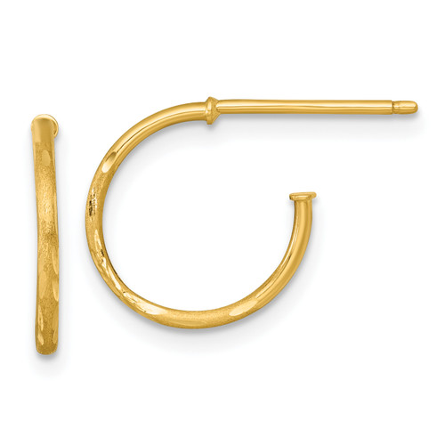 14KT Gold  Polished 1.2 x 14mm Diamond-cut Solid C-Hoop Post Earrings TF2437