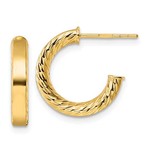 14KT Gold  Polished and Diamond-cut 3.00 x 15mm Tube C-Hoop Post Earrings EM5525-050-WA