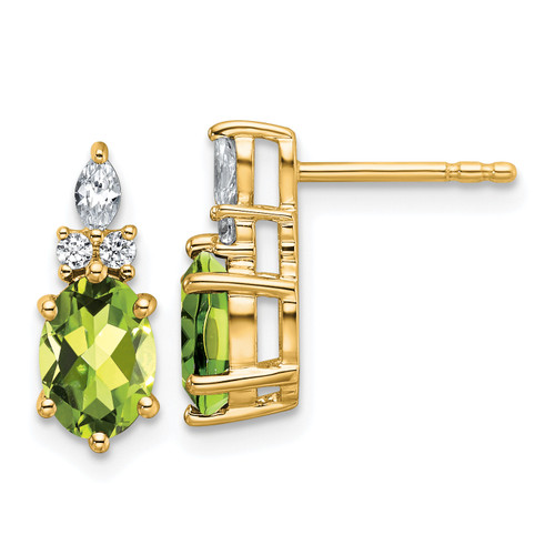 14KT Gold  Polished Diamond and Peridot Twisted Post Earrings TL754W