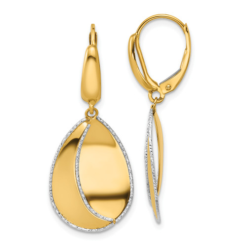 Leslie's 14KT Gold  Two-tone Polished / Dia-cut Dangle Leverback Earrings LE2854
