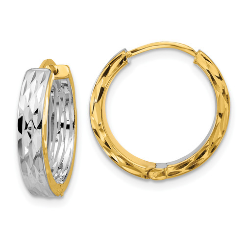 Leslie's 14KT Gold  w/RH Polish/Dia-cut Square Tube Hinged Hoop Earrings LE2896